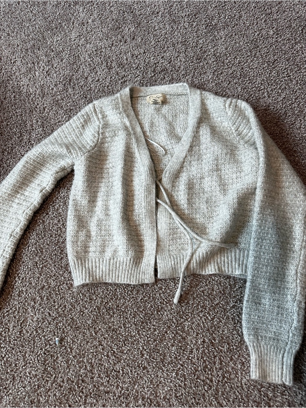 Jessica Simpson Light Gray Cropped Tie-Front Cardigan